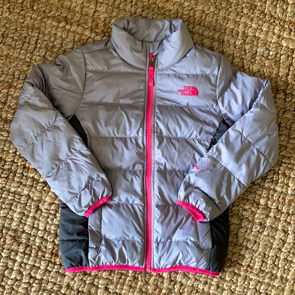 The North Face Girls Gray and Pink Puffer Jacket